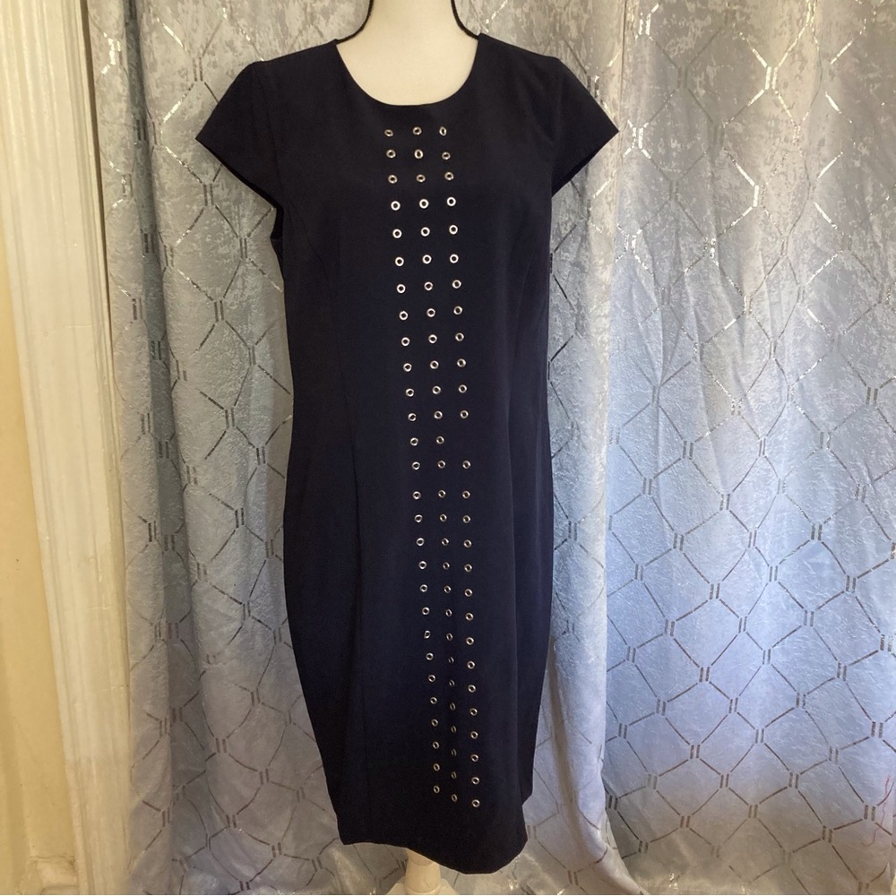Pierri Navy Blue Cap Sleeve With Metal Eyelet Sz 12 Dress women